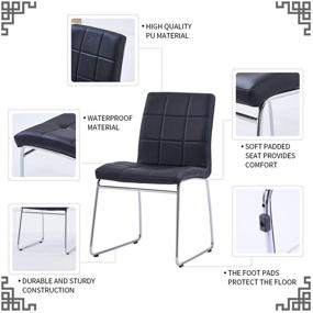 img 4 attached to 🪑 Стильный набор из 2 черных стульев для столовой - современные кухонные стулья с клетчатым узором, обивкой из искусственной кожи и хромированными ножками - идеально подходит для гостиной, приемной и внутреннего использования