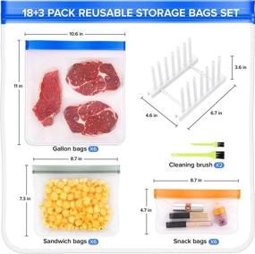 img 1 attached to 🥦 Premium 18+3 Pack Reusable Food Storage Bags: BPA Free, Leak Proof, with Drain Rack - Ideal for Lunch, Meat, Veggies, and Fruit