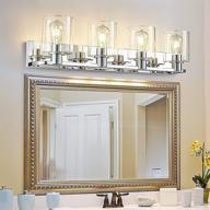 💡 4-light bathroom vanity light fixture over mirror: modern wall sconce lighting with chrome finish and glass shade for farmhouse bedroom and living room логотип