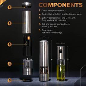 img 3 attached to 🧂 Stainless Steel Electric Salt and Pepper Grinder Set with Light - Battery Operated Mill, Includes Oil Sprayer, Silicone Funnel, Cleaning Brush, and eBook - Adjustable Coarseness - Ceramic Grinders