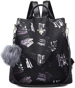 img 4 attached to Nylon Anti-theft Women's Backpack Purse: Fashionable, Lightweight Travel School Shoulder Bag (Doodles)
