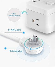 img 2 attached to 🔌 Smart Power Strip with Flat Plug, Switch Control and Cube Spacing Design USB Charging Station - 3 Ports &amp; 3 Outlets – 1875W Surge Protector – 5ft Extension Cord – Ideal for Nightstand &amp; Desktop