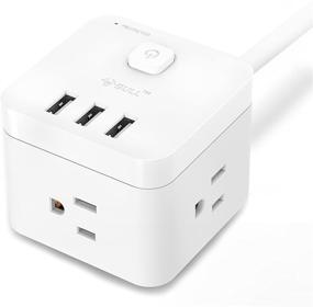 img 4 attached to 🔌 Smart Power Strip with Flat Plug, Switch Control and Cube Spacing Design USB Charging Station - 3 Ports &amp; 3 Outlets – 1875W Surge Protector – 5ft Extension Cord – Ideal for Nightstand &amp; Desktop