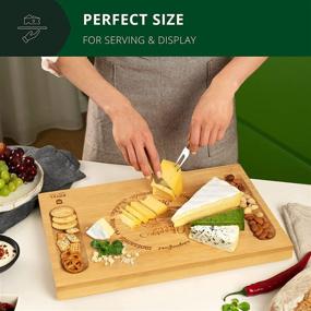 img 1 attached to 🧀 Bamboo Cheese Board and Charcuterie Platter Set with 4 Stainless Steel Knives - Elegant Housewarming Gift for Gourmet Enthusiasts