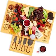 🧀 bamboo cheese board and charcuterie platter set with 4 stainless steel knives - elegant housewarming gift for gourmet enthusiasts logo