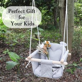 img 3 attached to 👶 GFU Canvas Baby Swing: Premium Wooden Seat Chair for Outdoor and Indoor Use, Perfect Hammock Swing for Toddler Boys and Girls, Tree and Backyard Fun, Gray