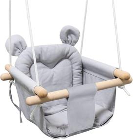 img 4 attached to 👶 GFU Canvas Baby Swing: Premium Wooden Seat Chair for Outdoor and Indoor Use, Perfect Hammock Swing for Toddler Boys and Girls, Tree and Backyard Fun, Gray