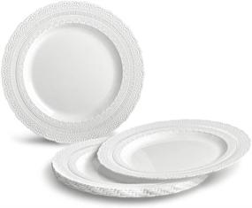 img 2 attached to 🍽️ OCCASIONS 50 Plates Pack - Extra Heavyweight Vintage Wedding Disposable/Reusable Plastic Plates - Chateau Collection White - 25x11'' Dinner + 25x8.25'' Salad/Dessert for 25 Guests