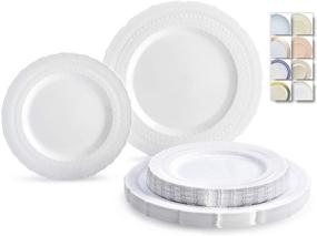 img 4 attached to 🍽️ OCCASIONS 50 Plates Pack - Extra Heavyweight Vintage Wedding Disposable/Reusable Plastic Plates - Chateau Collection White - 25x11'' Dinner + 25x8.25'' Salad/Dessert for 25 Guests