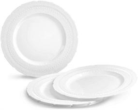 img 3 attached to 🍽️ OCCASIONS 50 Plates Pack - Extra Heavyweight Vintage Wedding Disposable/Reusable Plastic Plates - Chateau Collection White - 25x11'' Dinner + 25x8.25'' Salad/Dessert for 25 Guests