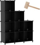 awtatos cube storage: modular 9 cube bookshelf organizer with diy plastic closet shelves and wooden mallet - stackable storage solution for home, office, bedroom (black) logo