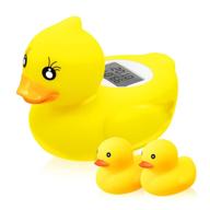 floating rubber duck bath thermometer for infants with temperature warning - water and room safety for bathtub, bath pool - includes 2 rubber ducks logo