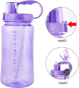 img 1 attached to 🚰 GTI Water Bottle with Straw: 64 oz & 48 oz Large Plastic Bottles - Leak Proof, Portable, and Travel-Friendly Sports Cups with Wide Mouth and Scale Strap