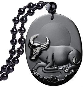 img 1 attached to 🐉 C1lint7785631 Natural Obsidian Chinese 12 Zodiac Pendant Necklace: Series Pattern Pendant with Grunding Stone Gemstone - Astrology Animal Sign Amulet