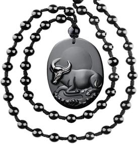 img 4 attached to 🐉 C1lint7785631 Natural Obsidian Chinese 12 Zodiac Pendant Necklace: Series Pattern Pendant with Grunding Stone Gemstone - Astrology Animal Sign Amulet