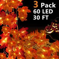 thanksgiving maple leaf string lights – krx 3 pack, 30ft 60led fall leaf garland lights, battery operated (3 aa), perfect indoor outdoor home party fireplace holiday decorations logo