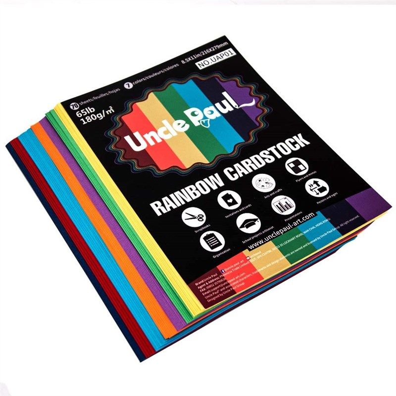 Uncle Paul Colored Cardstock - 8.5 x 11 inch / 70 Sheets / 7 Colors Paper 65Ib 180g UAP01