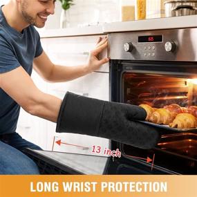 img 1 attached to 🔥 500℉ Heat Resistant Oven Mitts and Pot Holders Set with Non-Slip Silicone Surface - Extra Long Kitchen Mittens and Potholders, Includes Ovenmitts Hotpads and Kitchen Towels, Safe for Cooking