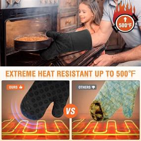 img 2 attached to 🔥 500℉ Heat Resistant Oven Mitts and Pot Holders Set with Non-Slip Silicone Surface - Extra Long Kitchen Mittens and Potholders, Includes Ovenmitts Hotpads and Kitchen Towels, Safe for Cooking