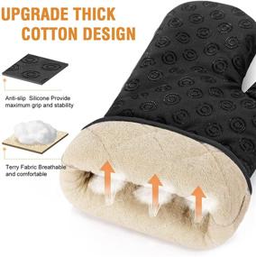 img 3 attached to 🔥 500℉ Heat Resistant Oven Mitts and Pot Holders Set with Non-Slip Silicone Surface - Extra Long Kitchen Mittens and Potholders, Includes Ovenmitts Hotpads and Kitchen Towels, Safe for Cooking