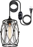 💡 hmvpl swag pendant light with 16.4ft hanging cord and dimmer switch - original industrial cage and glass lampshade design for dining room, bedroom, hallway логотип