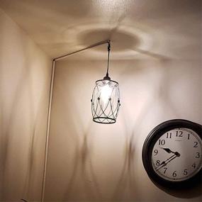 img 1 attached to 💡 HMVPL Swag Pendant Light with 16.4Ft Hanging Cord and Dimmer Switch - Original Industrial Cage and Glass Lampshade Design for Dining Room, Bedroom, Hallway