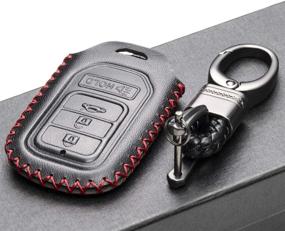 img 1 attached to 🚗 Enhance Your Honda Remote Access with Vitodeco Genuine Leather Smart Key Case – Compatible with Civic, Fit, Accord, Pilot, CR-V [4 Buttons, Black/Red]