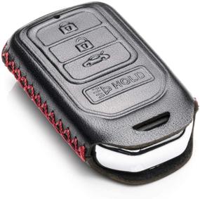 img 2 attached to 🚗 Enhance Your Honda Remote Access with Vitodeco Genuine Leather Smart Key Case – Compatible with Civic, Fit, Accord, Pilot, CR-V [4 Buttons, Black/Red]