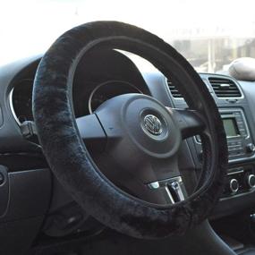 img 3 attached to Fuzzy Black Car Steering Wheel Cover - Tianmei Soft Faux Wool Winter, Stretch-On (Diameter 13.7in-15.7in)