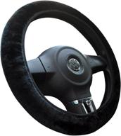 fuzzy black car steering wheel cover - tianmei soft faux wool winter, stretch-on (diameter 13.7in-15.7in) logo
