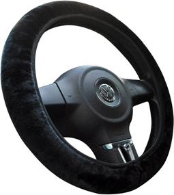 img 4 attached to Fuzzy Black Car Steering Wheel Cover - Tianmei Soft Faux Wool Winter, Stretch-On (Diameter 13.7in-15.7in)