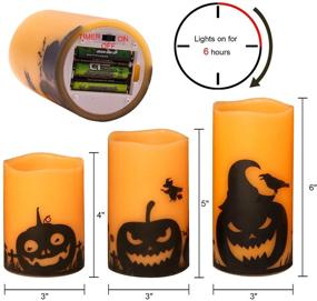 img 3 attached to 🎃 Eldnacele Halloween Flameless Candles: Spooky LED Flickering Pillar Candles with Pumpkin Decals - Set of 3 (D 3” x H 4” 5” 6”) for Festive Halloween Party Decorations