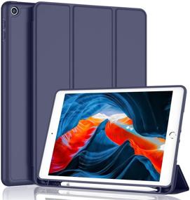 img 4 attached to 📱 iMieet Dark Blue iPad 9th Gen Case 2021/ iPad 8th Gen Case 2020 10.2 Inch with Pencil Holder, Soft Silicone Back, Auto Wake/Sleep - iPad 7th Gen 2019 Cover