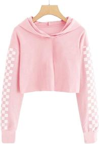 img 4 attached to 👚 Trendy Long Sleeve Plaid Hoodies for Girls - Kids Crop Tops Sweatshirts