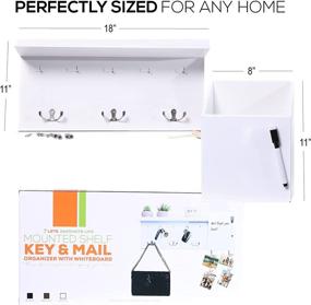 img 1 attached to 📮 Efficient Mail & Key Organizer Wall Mount with Key Hooks, Mail Holder, White Board, and Photo Station. Streamline Your Agenda, Keys, and Letters with a Wood Mounted Hanging Shelf (White)