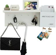 📮 efficient mail & key organizer wall mount with key hooks, mail holder, white board, and photo station. streamline your agenda, keys, and letters with a wood mounted hanging shelf (white) логотип