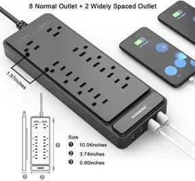 img 2 attached to SAFEMORE Предохранительная полоса Power Strip с USB, 10 розеток для подключения - Быстрая зарядка настольной полосы с питанием 🔌 с 4 USB-разъемами, 1875 Вт / 15 А, 6-футовым удлинителем - Много розеток для домашнего офиса