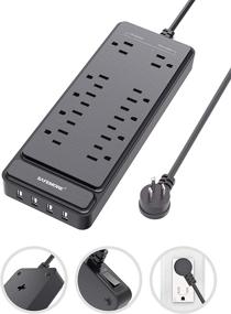 img 3 attached to SAFEMORE Предохранительная полоса Power Strip с USB, 10 розеток для подключения - Быстрая зарядка настольной полосы с питанием 🔌 с 4 USB-разъемами, 1875 Вт / 15 А, 6-футовым удлинителем - Много розеток для домашнего офиса