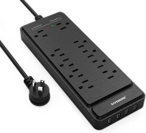 img 4 attached to SAFEMORE Предохранительная полоса Power Strip с USB, 10 розеток для подключения - Быстрая зарядка настольной полосы с питанием 🔌 с 4 USB-разъемами, 1875 Вт / 15 А, 6-футовым удлинителем - Много розеток для домашнего офиса