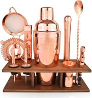 🍸 copper parisian cocktail mixology set - bartender kit 11 piece - rose gold shaker with muddler, pourers, strainer & twisted bar spoon logo