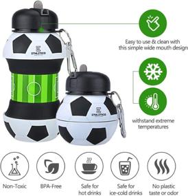 img 1 attached to 🥤 ETHLETICO Collapsible Water Bottles with Carabiner - Food Grade Sports Water Bottle for Kids, Hiking, GYM, School, Sports, and Traveling - 19Oz/550ml BPA Free (Soccer)