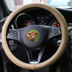 img 3 attached to Elegant Off-White Genuine Leather Car Steering Wheel Cover 15 Inch For Camry Accord Etc Most Cars