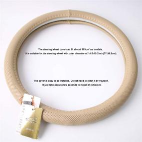 img 1 attached to Elegant Off-White Genuine Leather Car Steering Wheel Cover 15 Inch For Camry Accord Etc Most Cars