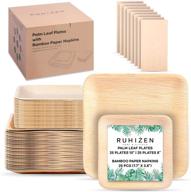 🌿 ruhizen biodegradable palm leaf plates set with bamboo napkins - includes 25 dinner plates, 25 dessert plates, and 25 napkins - durable eco-friendly dinnerware for weddings and events logo