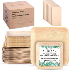 img 4 attached to 🌿 RUHIZEN Biodegradable Palm Leaf Plates Set with Bamboo Napkins - Includes 25 Dinner Plates, 25 Dessert Plates, and 25 Napkins - Durable Eco-Friendly Dinnerware for Weddings and Events