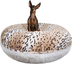 img 4 attached to Bessie and Barnie Signature Aspen Snow Leopard/ Snow White Luxury Shag Extra Plush Faux Fur Bagel Pet/ Dog Bed: Ultimate Comfort in Multiple Sizes