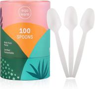 🌱 eqoware certified compostable spoons, 100 pack, 6.8" large, sturdy & heat resistant - convenient eco friendly disposable spoons logo