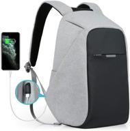 oscaurt laptop backpack: secure anti-theft travel business school bookbag, usb charging port, fits 15.6 inches laptop, grey logo