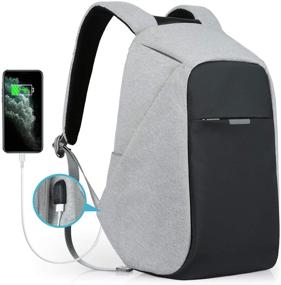 img 4 attached to Oscaurt Laptop Backpack: Secure Anti-theft Travel Business School Bookbag, USB Charging Port, Fits 15.6 Inches Laptop, Grey