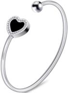 💖 jude jewelers stainless steel open cuff bracelet with stylish black enamel heart design logo